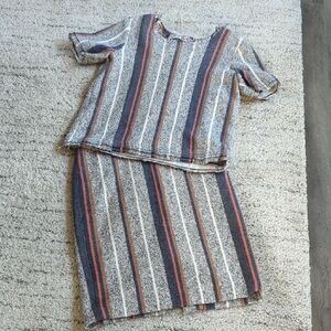 Striped Knit Two-Piece Dress in Navy, Cream & Rust